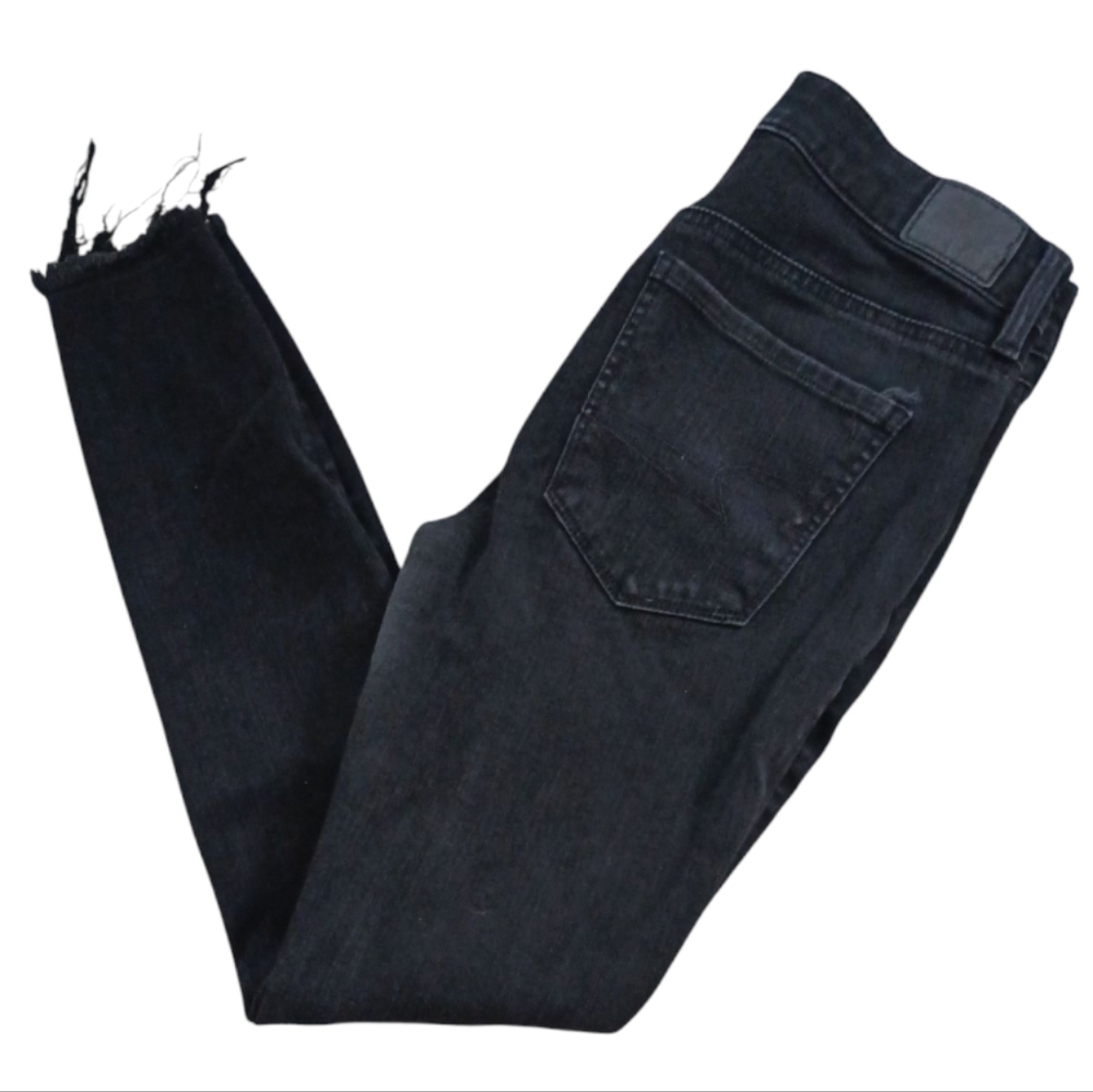 American Eagle High Rise Black Jeggings With A Destroyed Hem Size 6